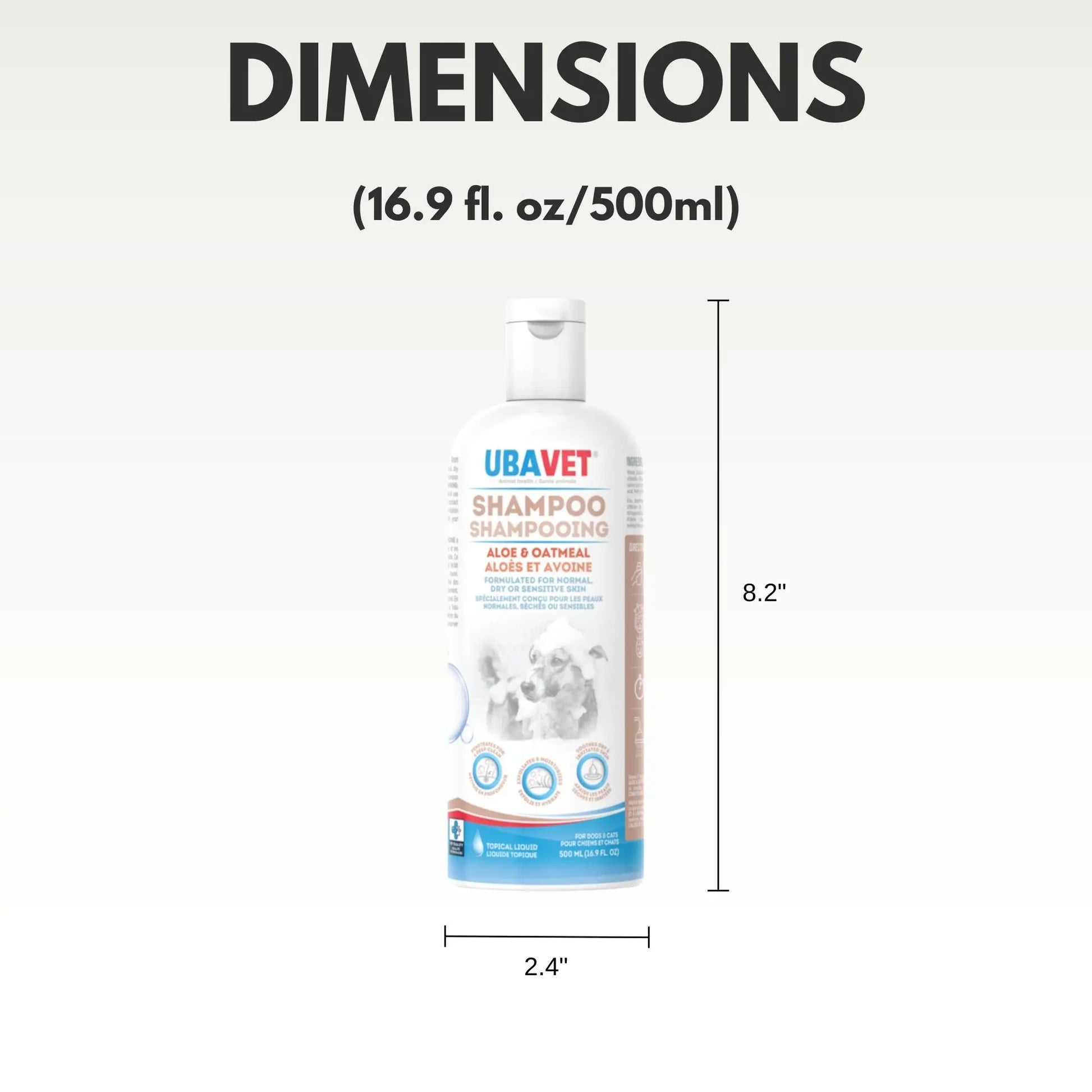 UBAVET Aloe & Oatmeal Shampoo for Dogs & Cats – Gentle Hydrating Formula – (16.9 fl oz / 500ml) American Pet Supplies