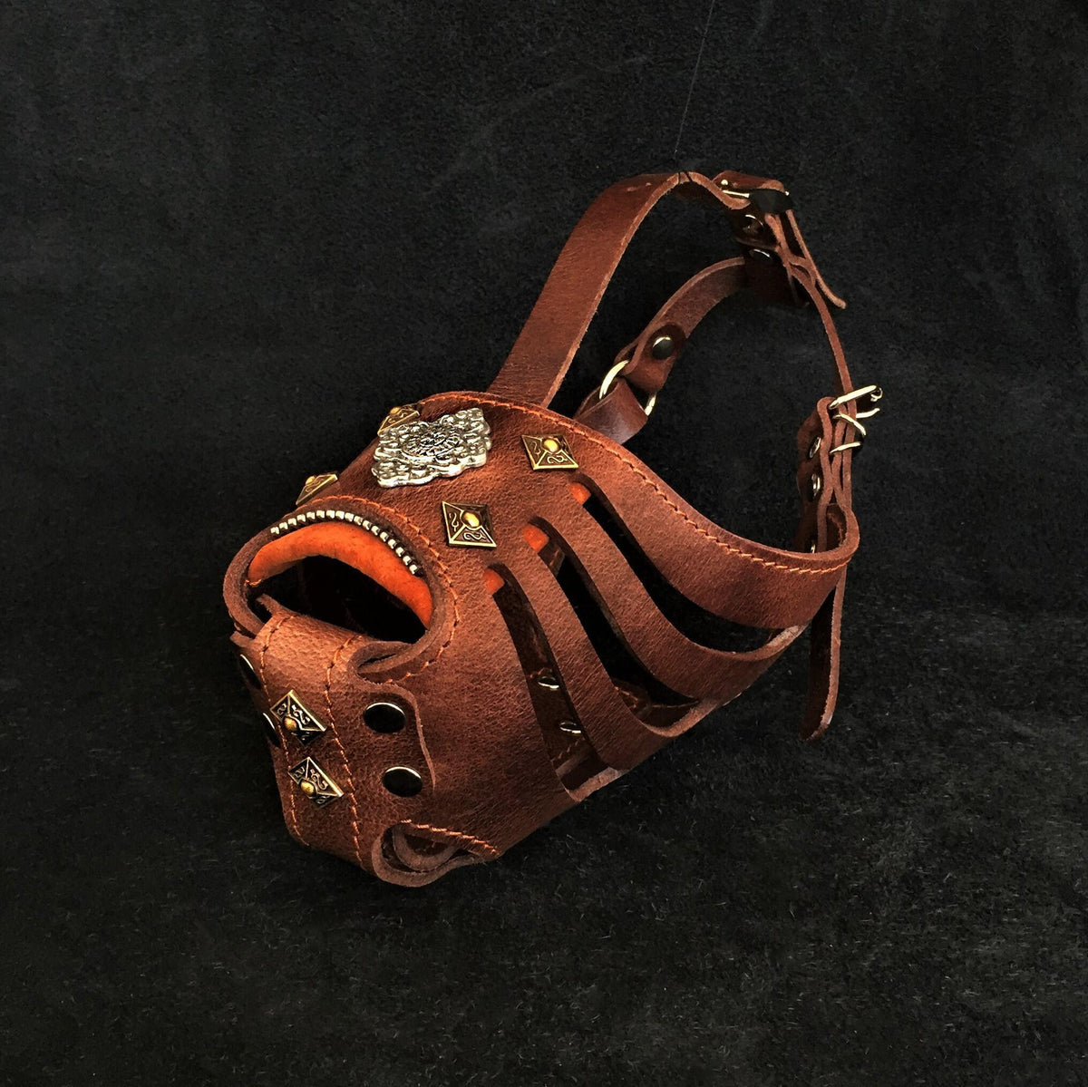 Bestia Aztec Leather Basket Muzzle – Dark Brown