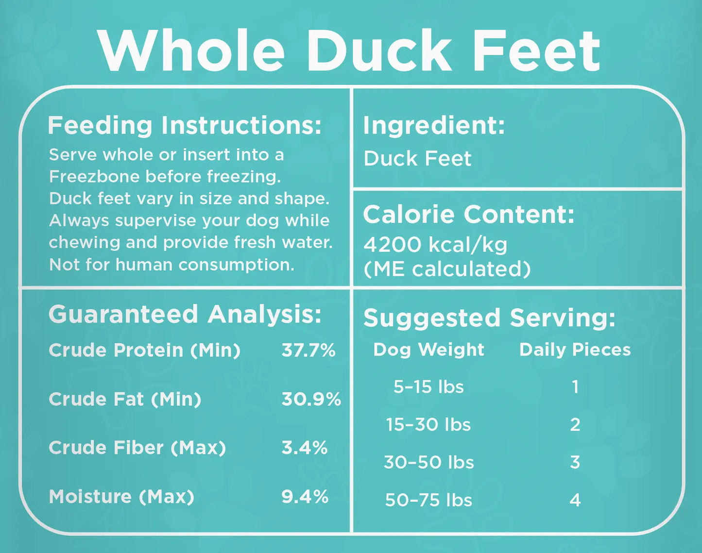 Freezbone Whole Duck Feet Dental Treats for Dogs - Human Grade - Single Ingredient Freezbone