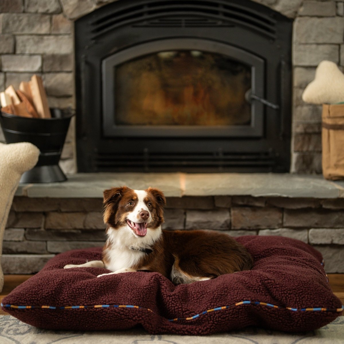 Orthopedic Foam Sherpa Pillow Dog Bed in Stone