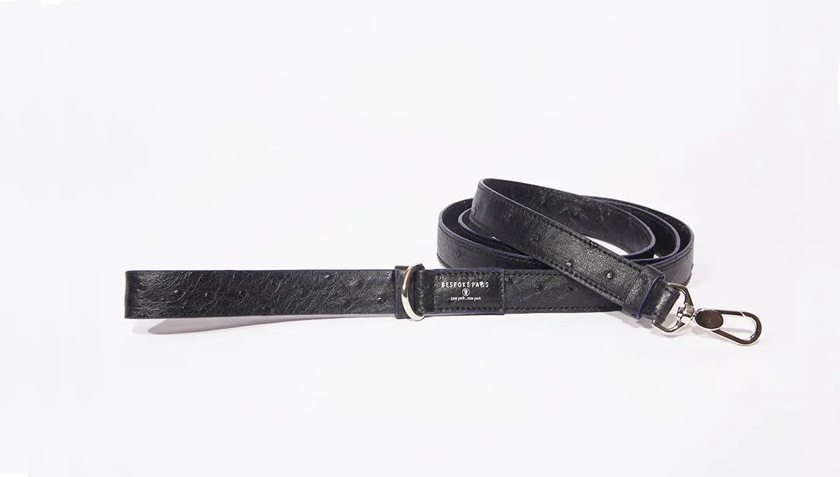 Dog Leash-Large, Black Ostrich BESPOKE PAWS