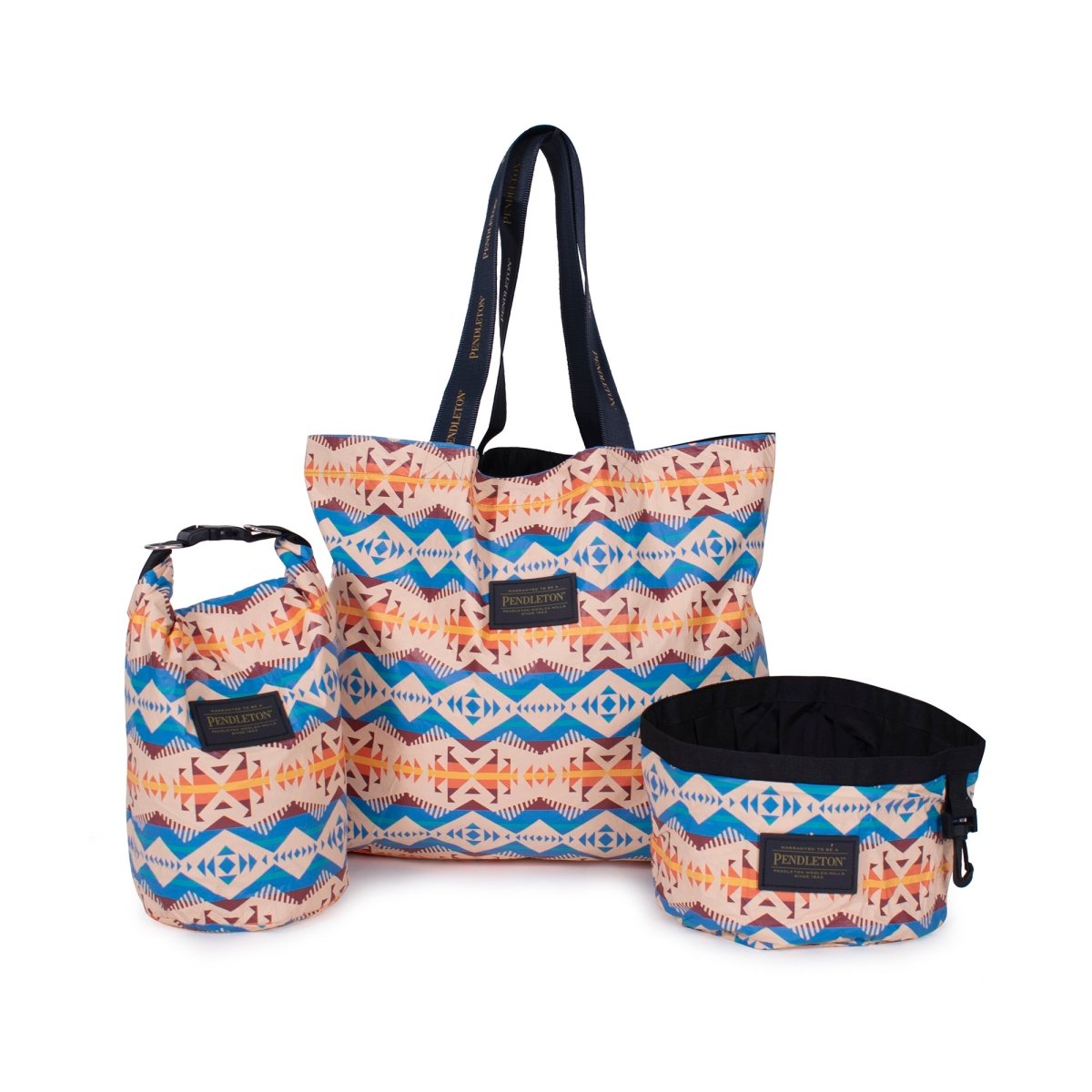 Pendleton Los Lunas Travel Tote shown with coordinating travel bowl and food bag