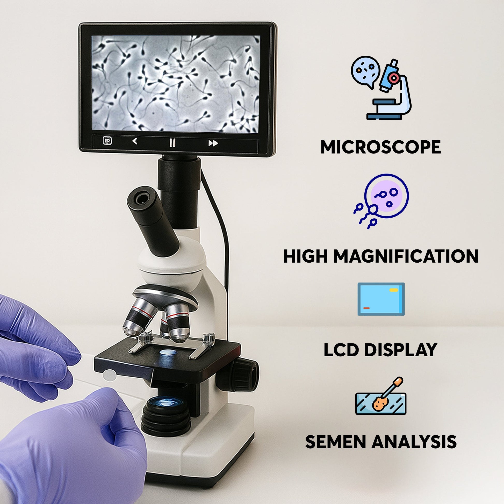 Veterinary Grade Canine Semen Analysis Microscope – 7” HD Display, Dual LED Lighting, WF10X Eyepiece, Slides & Cover Slips, Durable Steel Frame, Portable Metal Carrying Case Horizon Animal Care