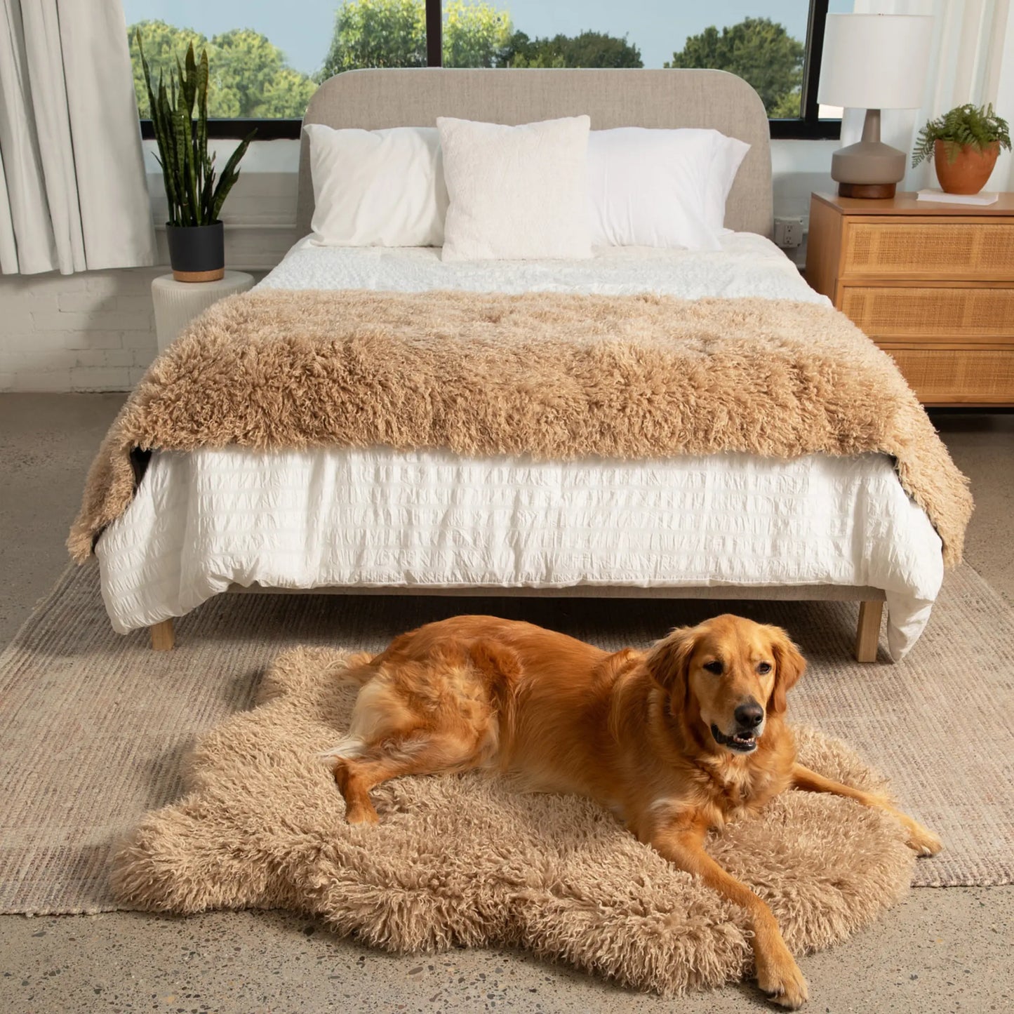 PupRug™ Luxe Faux Fur Orthopedic Dog Bed - Plush Sheep Tan Paw.com
