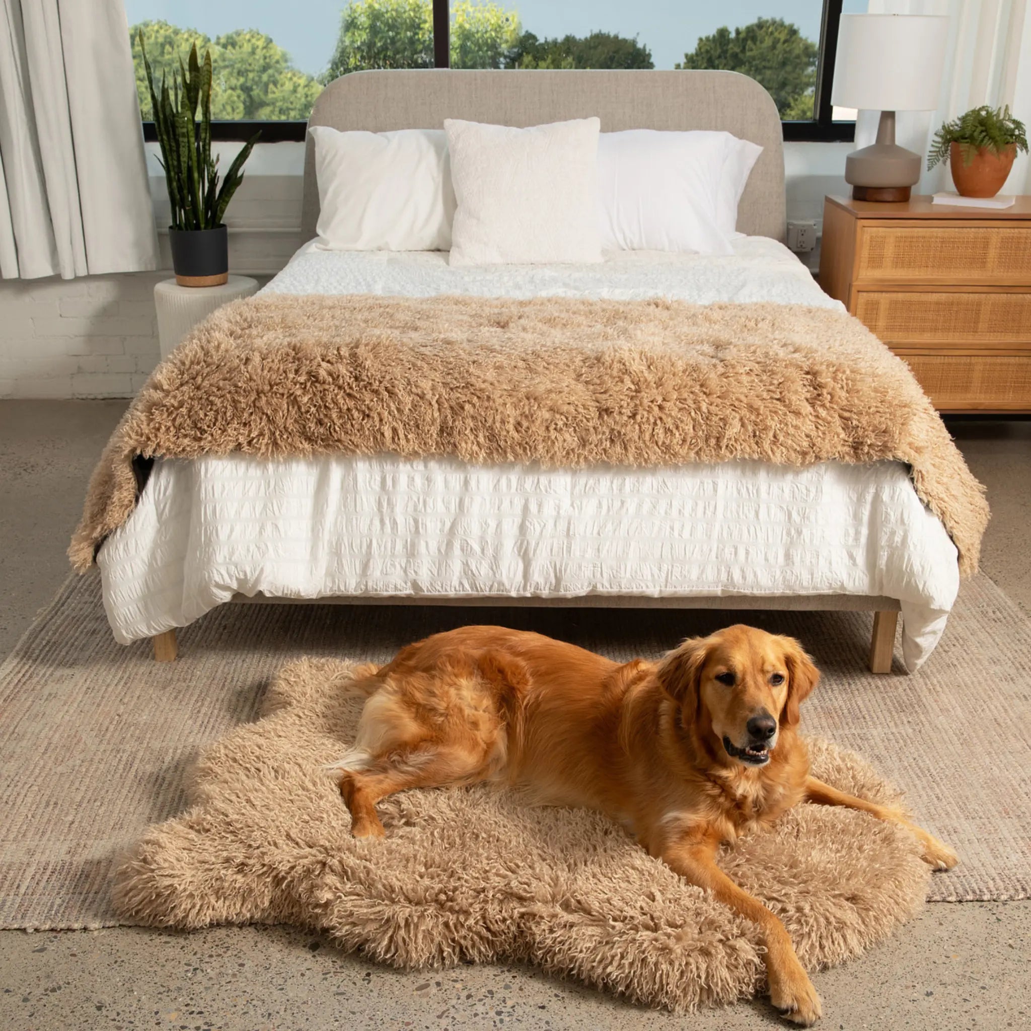 PupRug® Luxe Faux Fur Orthopedic Dog Bed - Plush Sheep Tan Paw.com