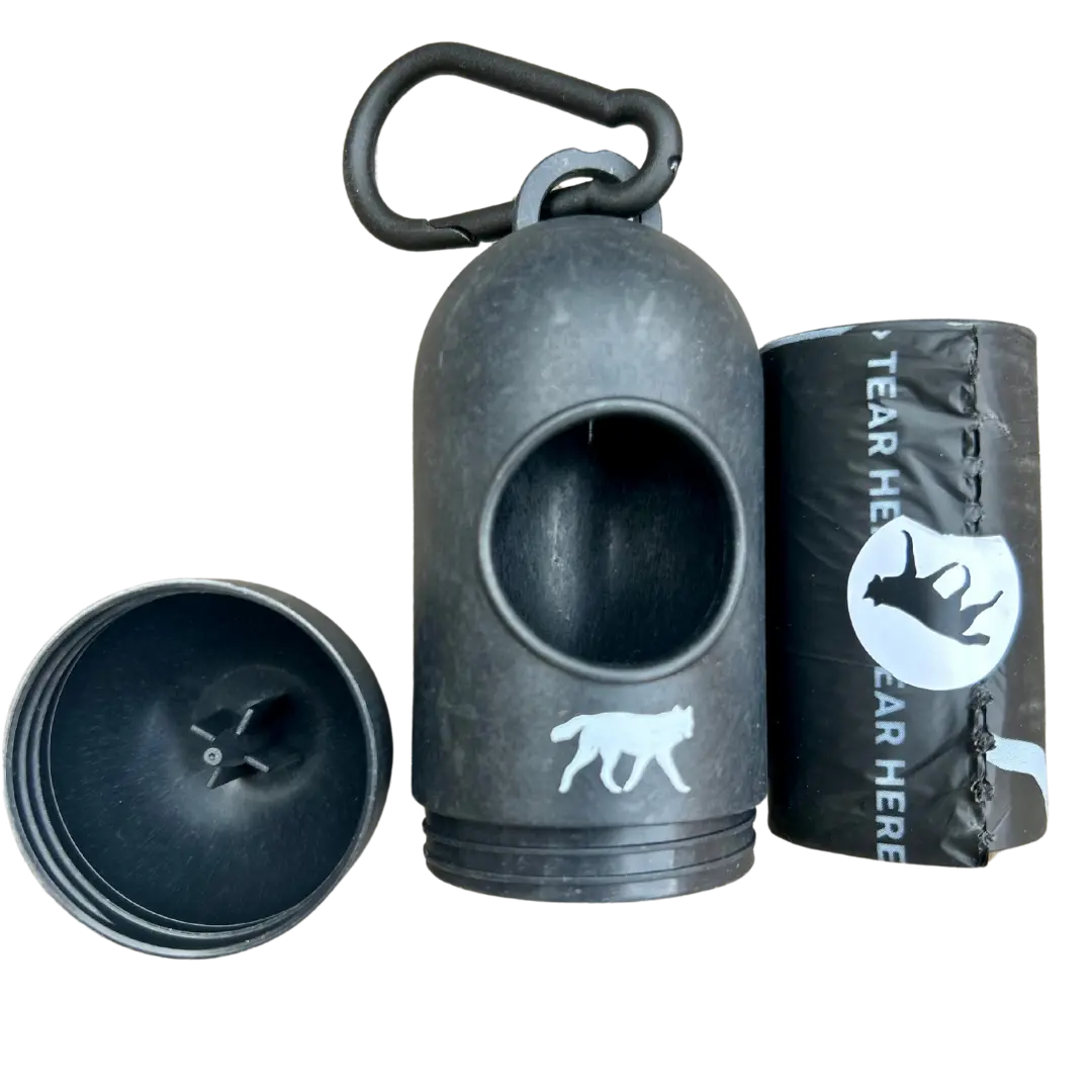 compostable plant-based dog poop bags + bamboo dispenser