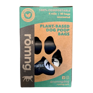 compostable plant-based dog poop bags + bamboo dispenser