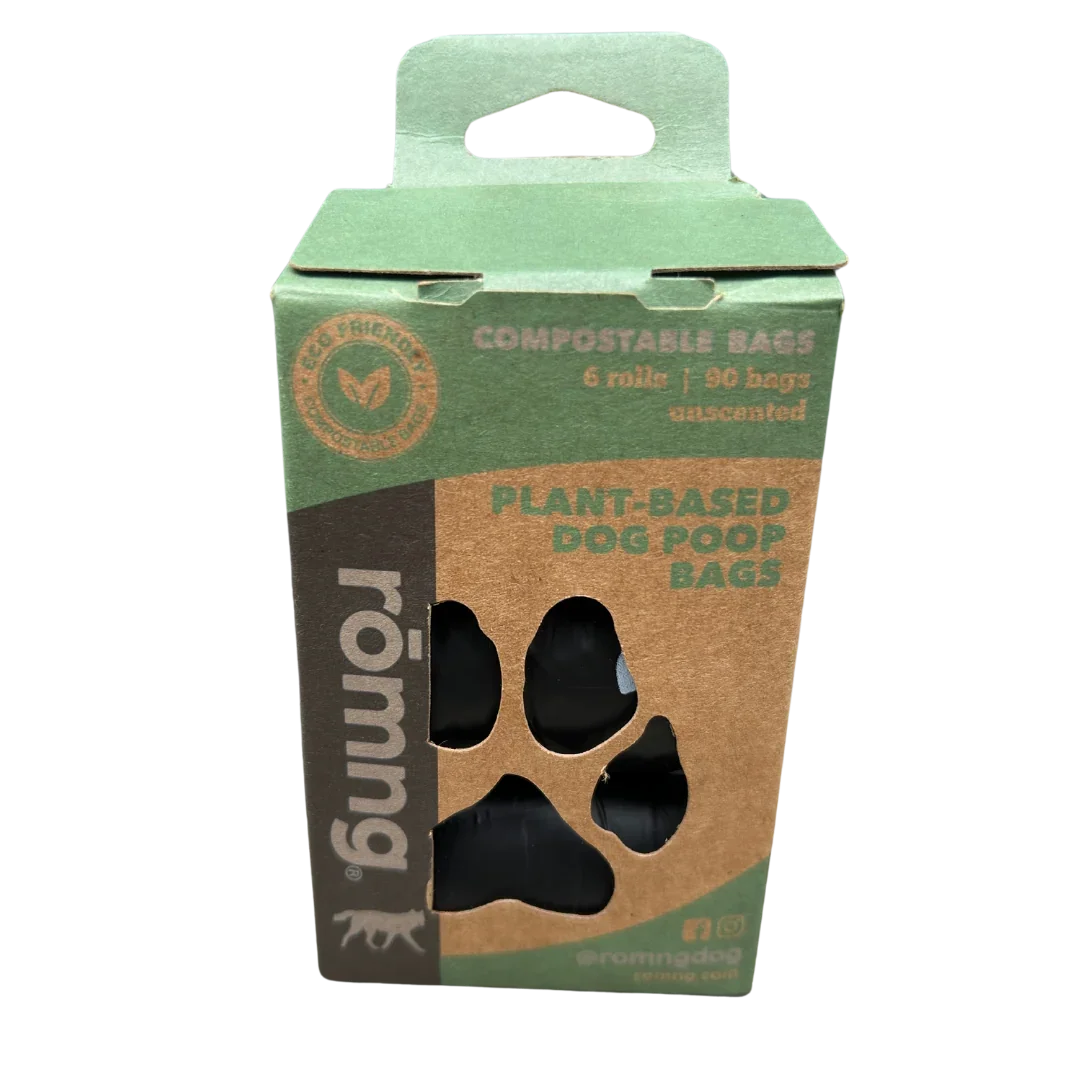 compostable plant-based dog poop bags by rōmng