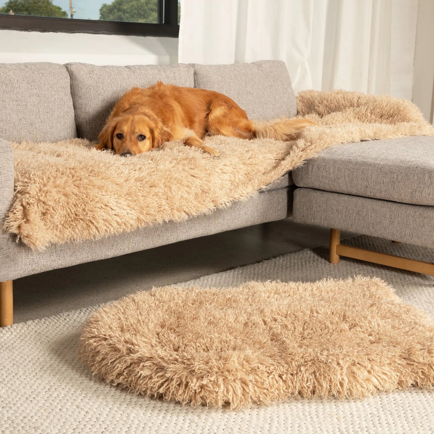 PupProtector™ Luxe Waterproof Bed Runner - Plush Sheep Tan Paw.com
