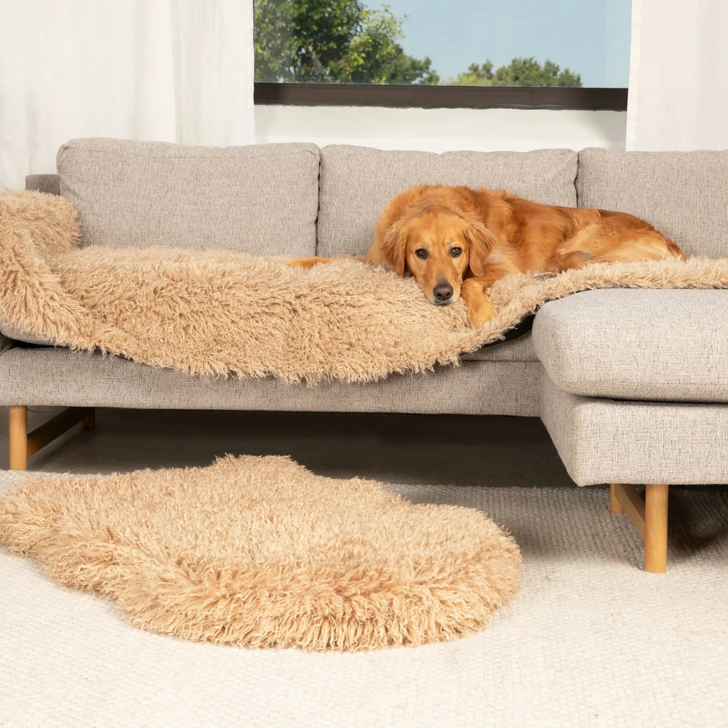 PupProtector™ Luxe Waterproof Bed Runner - Plush Sheep Tan Paw.com