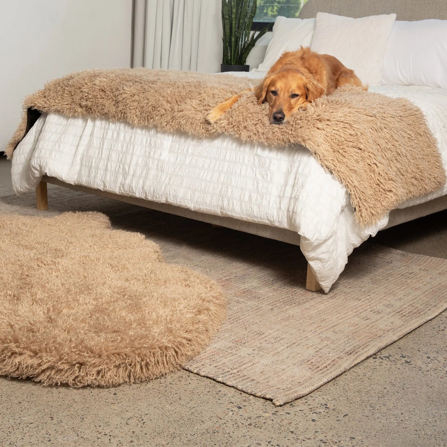 PupProtector™ Luxe Waterproof Bed Runner - Plush Sheep Tan Paw.com