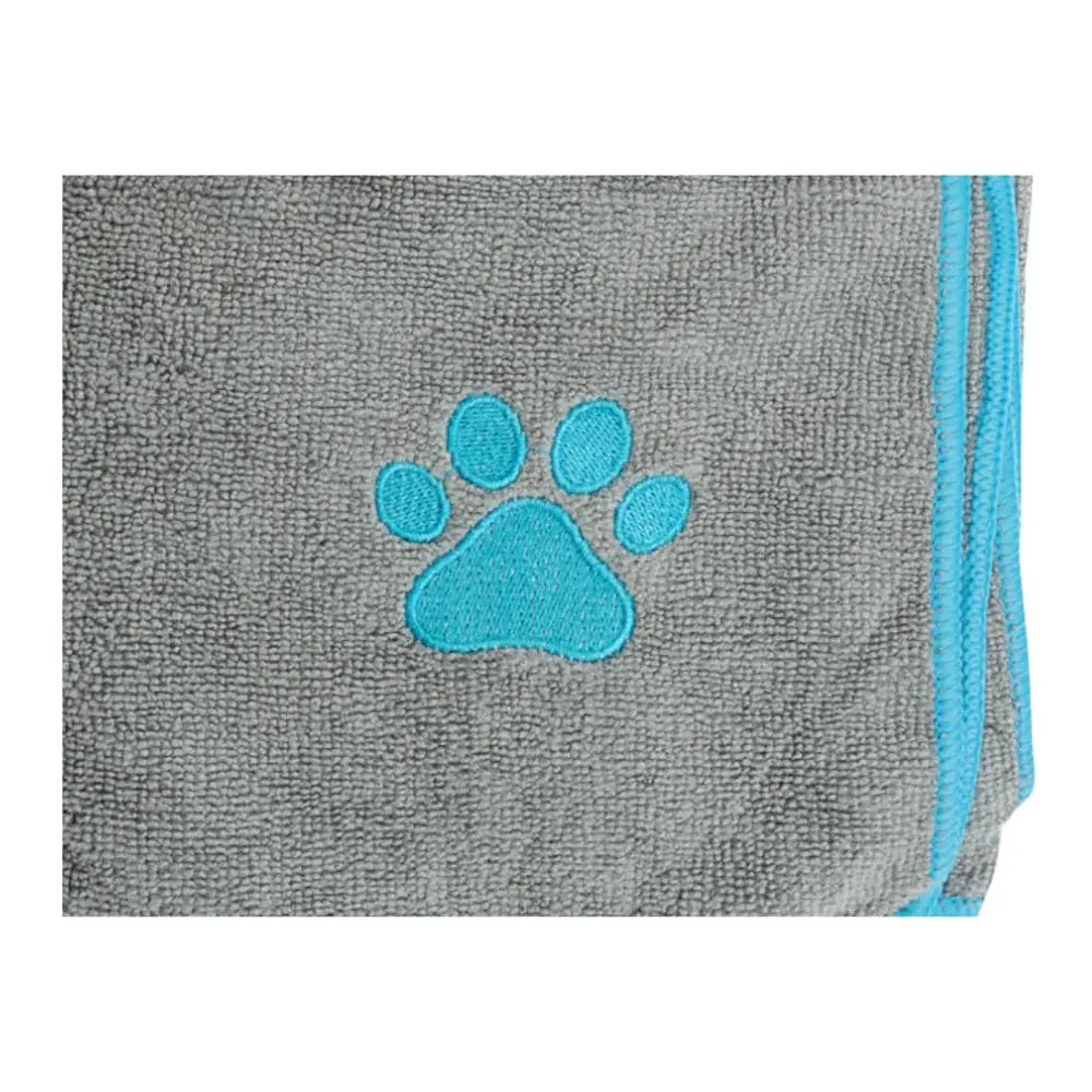 Country Living Large Gray Microfiber Dog Bath Towel with Teal Embroidered Paw Print American Pet Supplies