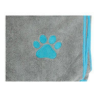 Country Living Large Gray Microfiber Dog Bath Towel with Teal Embroidered Paw Print