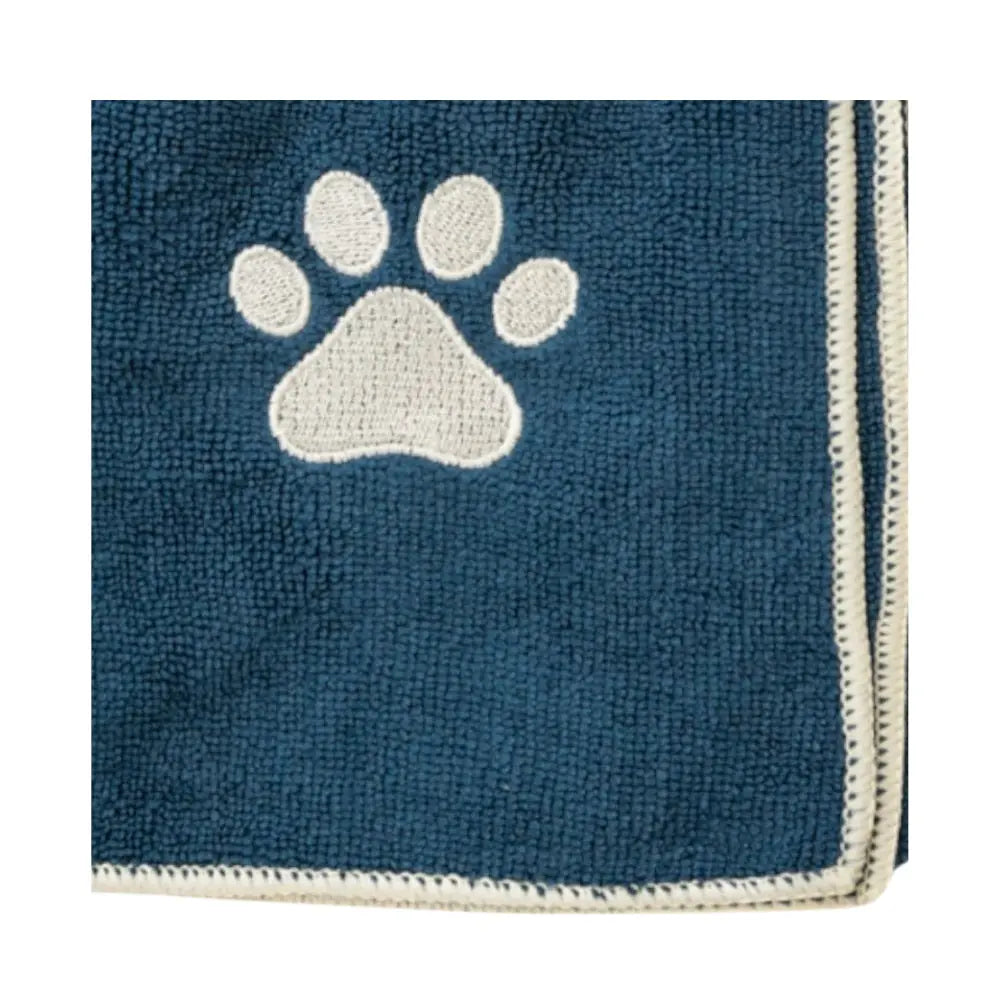 Country Living Large Marine Blue Microfiber Dog Bath Towel with Embroidered Paw Print American Pet Supplies