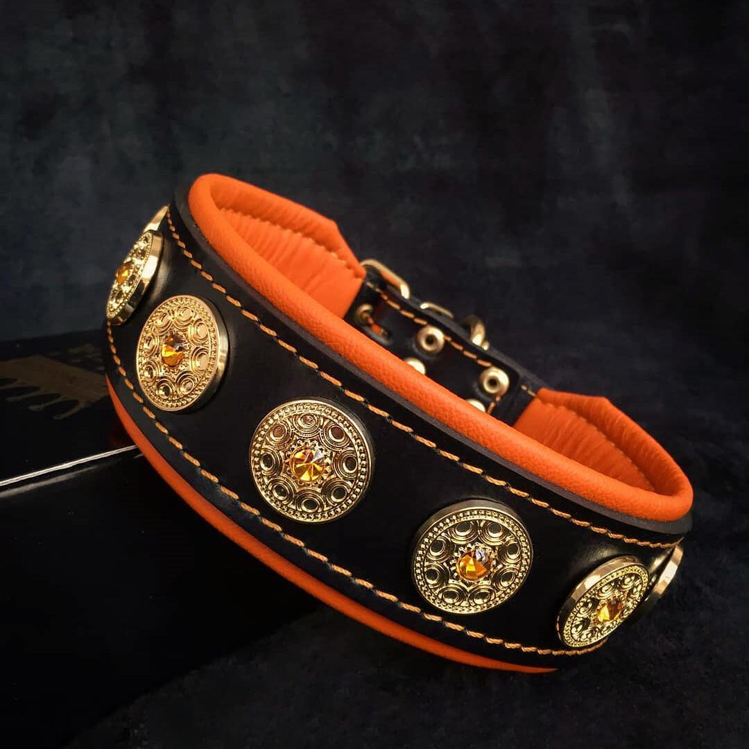 Bestia Bijou Leather Dog Collar – Orange