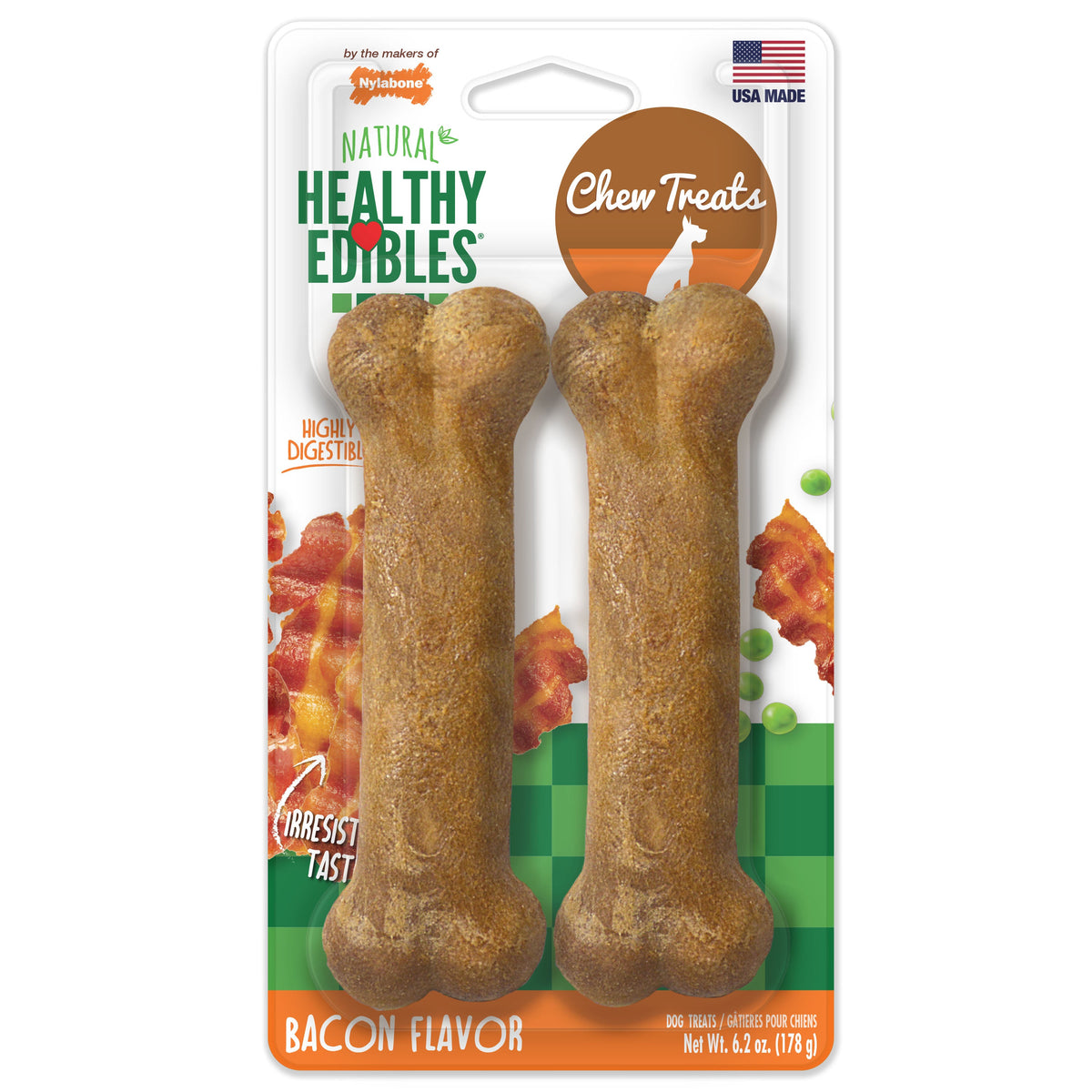 Nylabone Healthy Edibles Longer Lasting Bacon Wolf 2pk