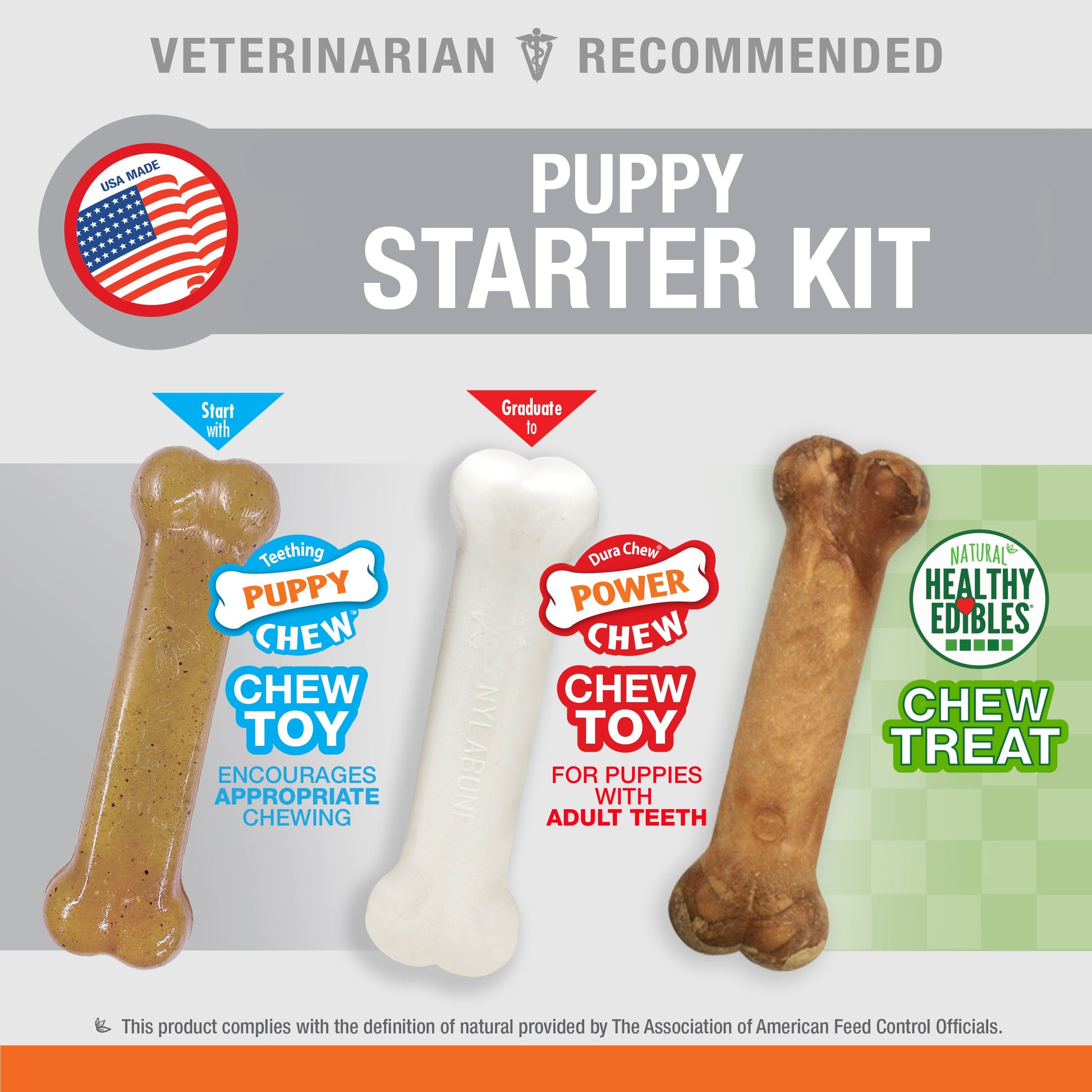 Nylabone Puppy Starter Kit Dog Chew Toys  Treat Chicken  Bacon, 1ea/SMall/Regular  Up To 25 Ibs. 3 ct
