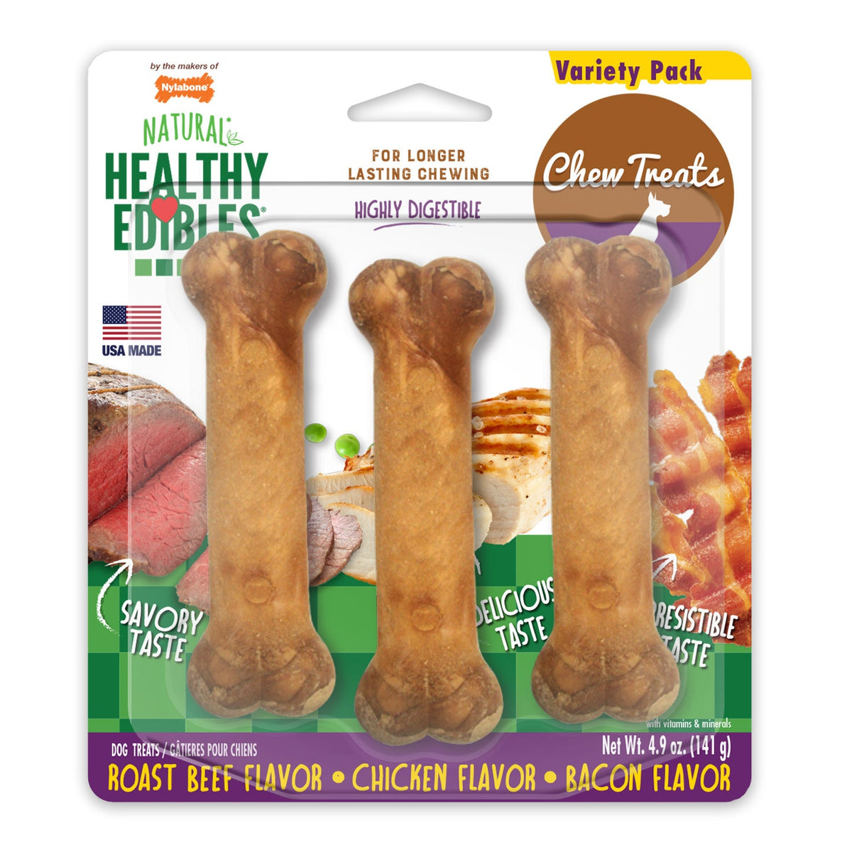 Nylabone Healthy Edibles Longer Lasting Variety Pack Regular 3pk