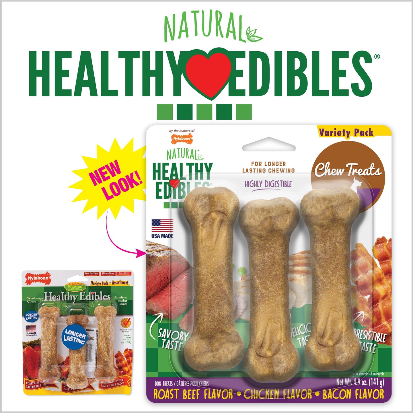 Nylabone Healthy Edibles Longer Lasting Variety Pack Regular 3pk