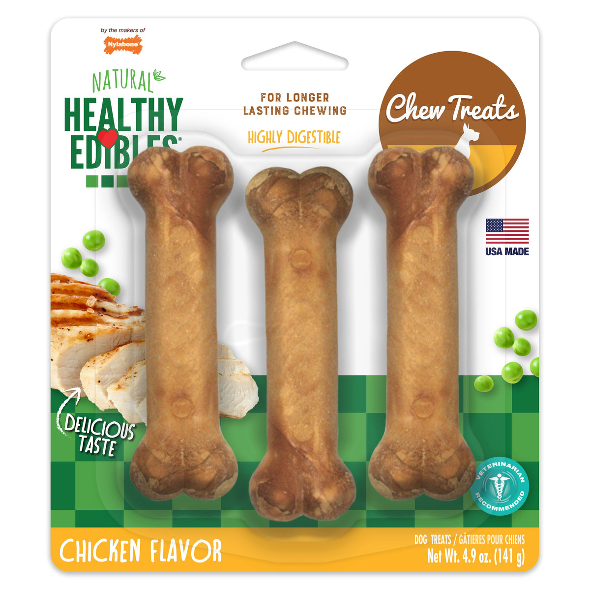 Nylabone Healthy Edibles Longer Lasting Chicken Regular 3pk