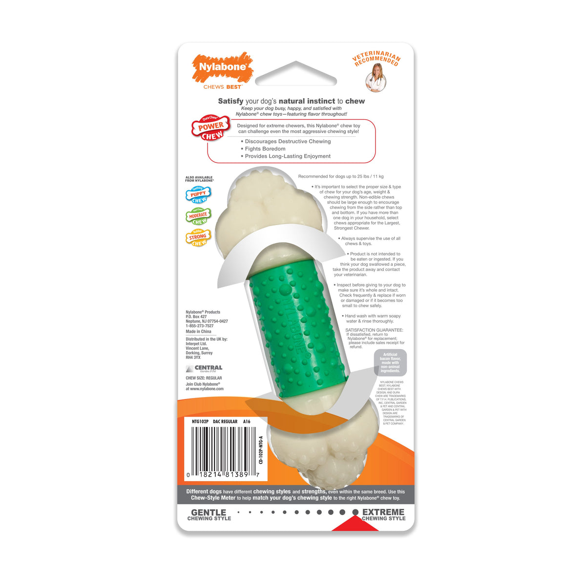 Nylabone Power Chew Double Action Durable Dog Toy Bacon 1ea/SMall/Regular - Up To 25 Ibs.