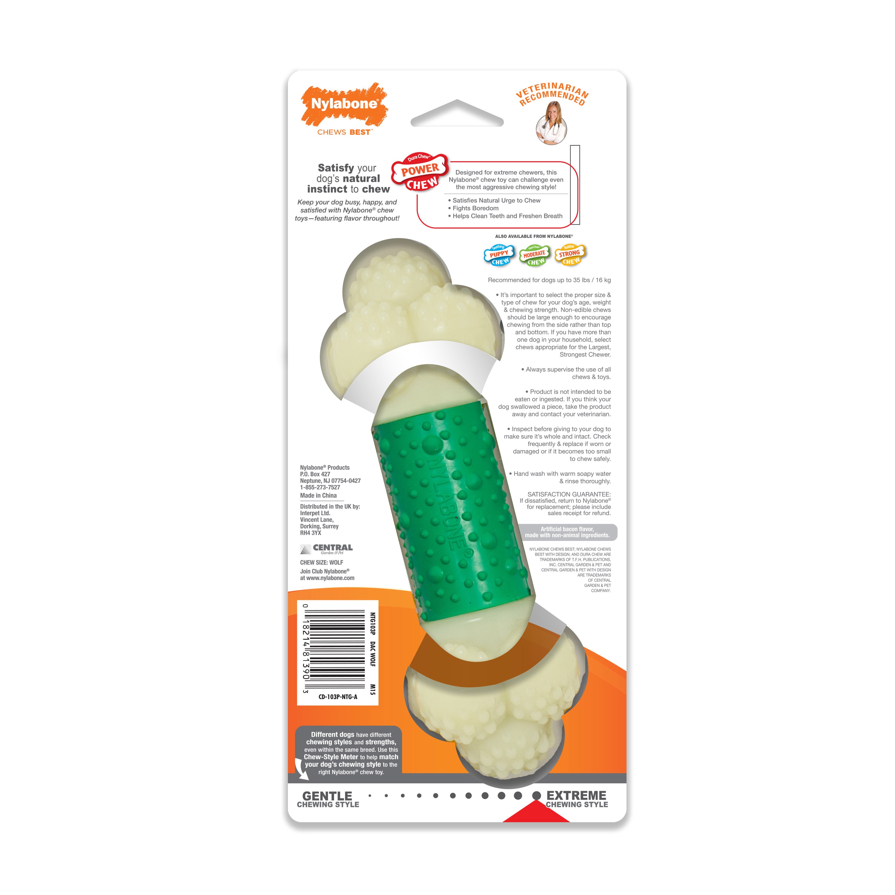 Nylabone Power Chew Double Action Durable Dog Toy Bacon, 1ea/Medium/Wolf  Up To 35 Lbs. 1 ct