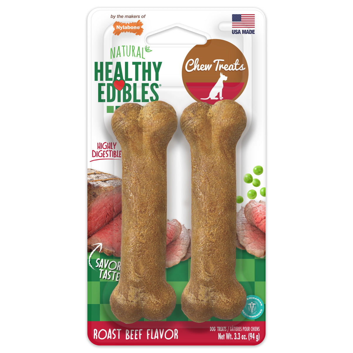 Nylabone Holiday Healthy Edible Roast Beef Dog Treat 2ct
