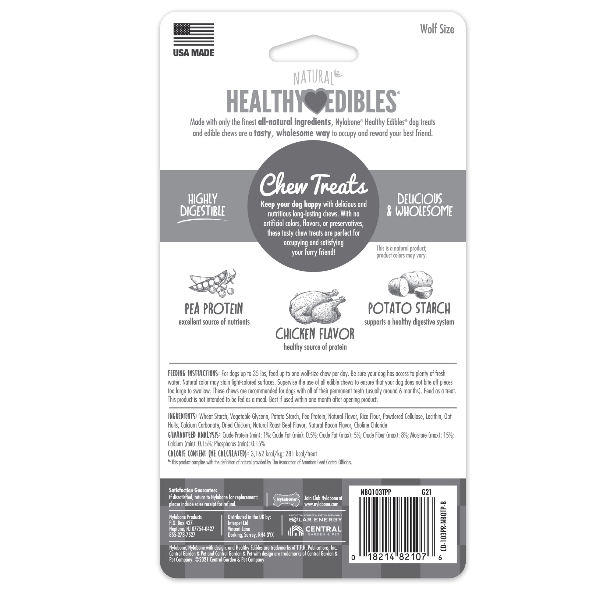 Nylabone Healthy Edibles AllNatural Long Lasting Chew Treats Chicken, 1ea/Medium/Wolf  Up To 35 Lbs. 2 ct