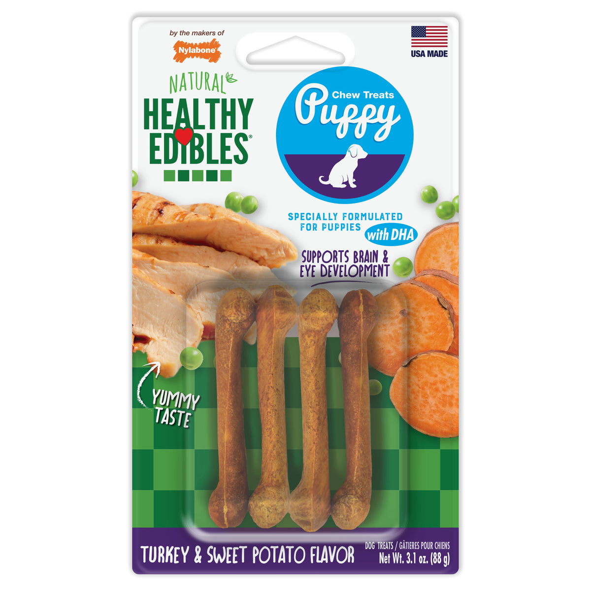 Nylabone Healthy Edibles Puppy Sweet Potato &Turkey Bister Card Petite 4ct