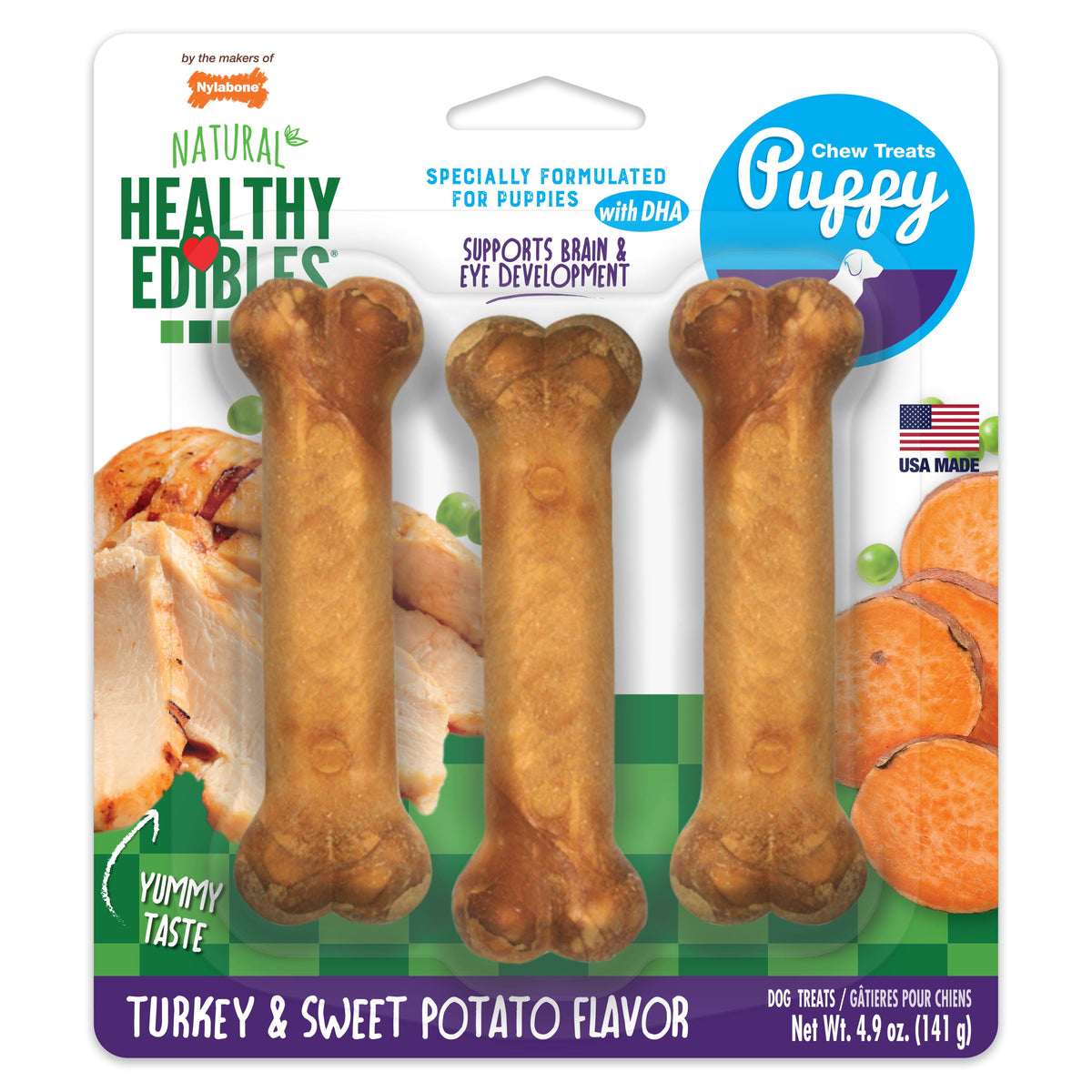 Nylabone Healthy Edibles Puppy Sweet Potato & Turkey Blister Card Regular 3ct