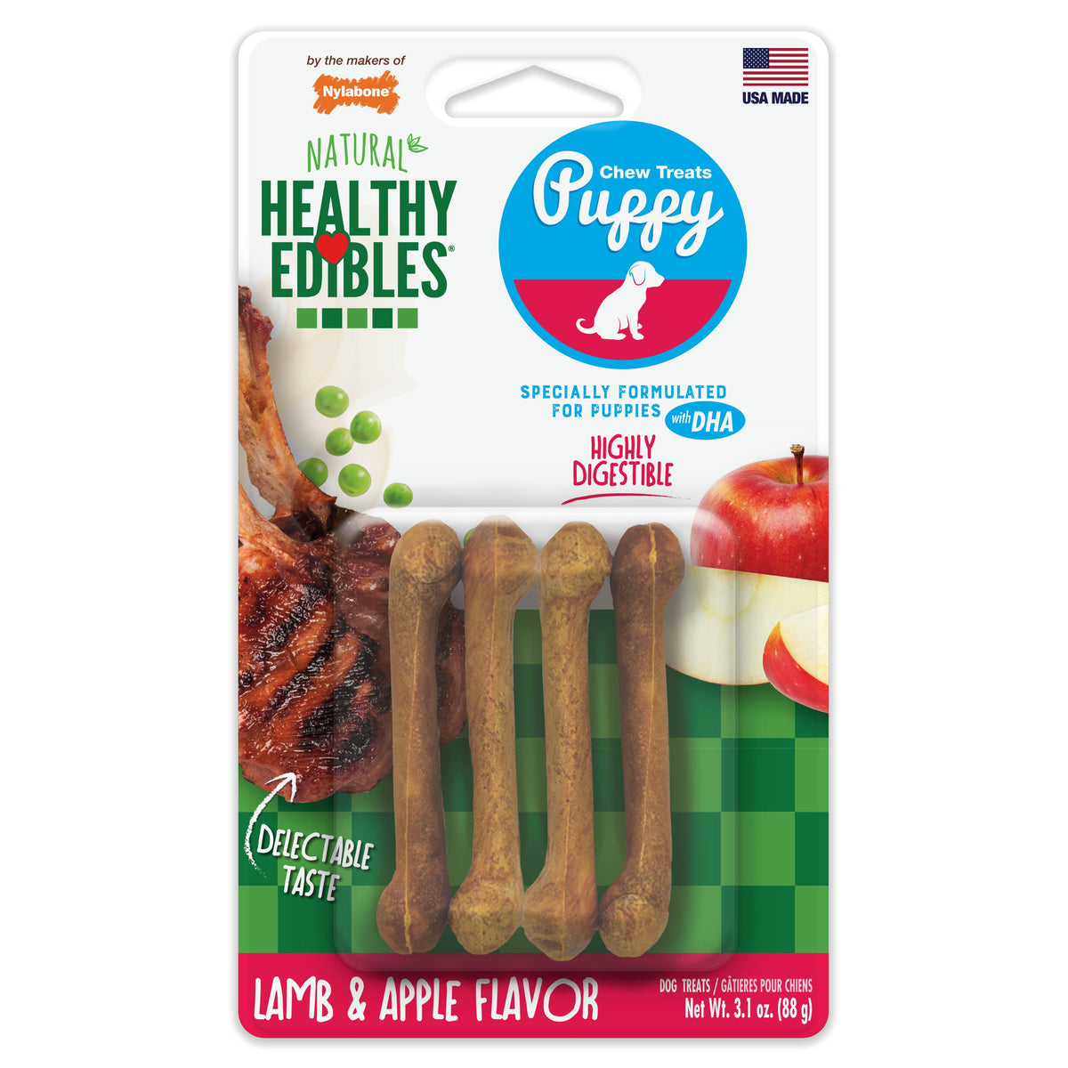 Nylabone Holiday Healthy Edibles Puppy Lamb & Apple Dog Treat 4ct