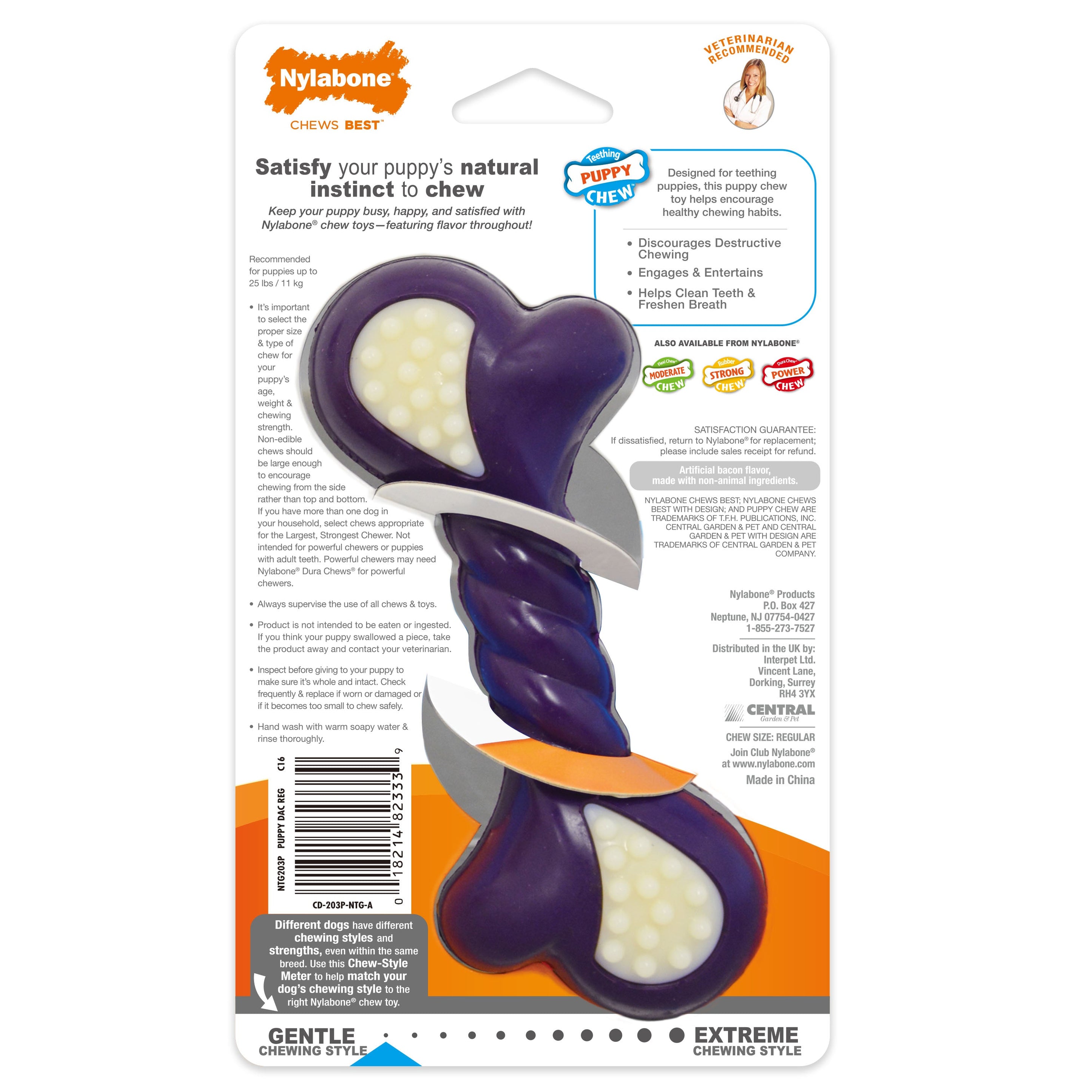 Nylabone Just for Puppies Double Action Bone Puppy Dog Teething Chew Toy Double Action Bacon Blue 1ea/SMall/Regular - Up To 25 Ibs.