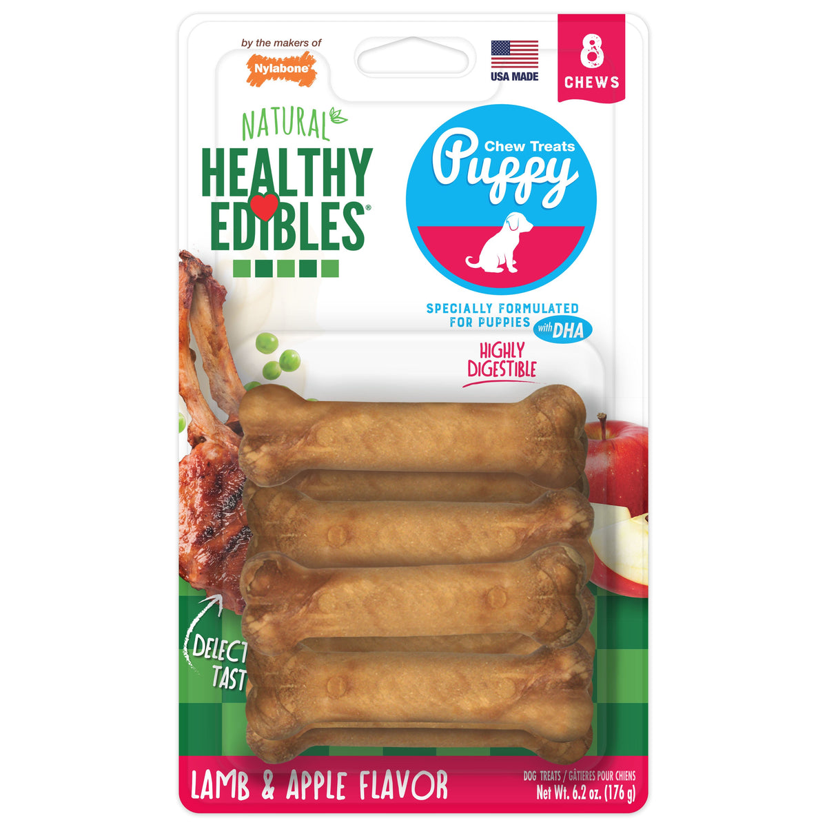 Nylabone Healthy Edibles Puppy Longer Lasting Lamb & Apply Petite 8ct