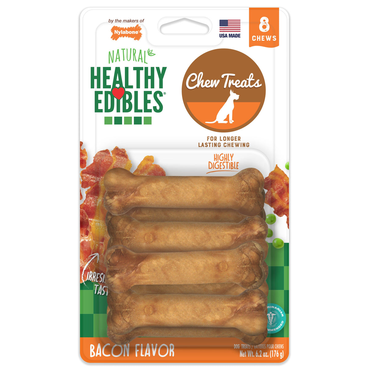 Nylabone Healthy Edibles Longer Lasting Bacon Petite 8ct
