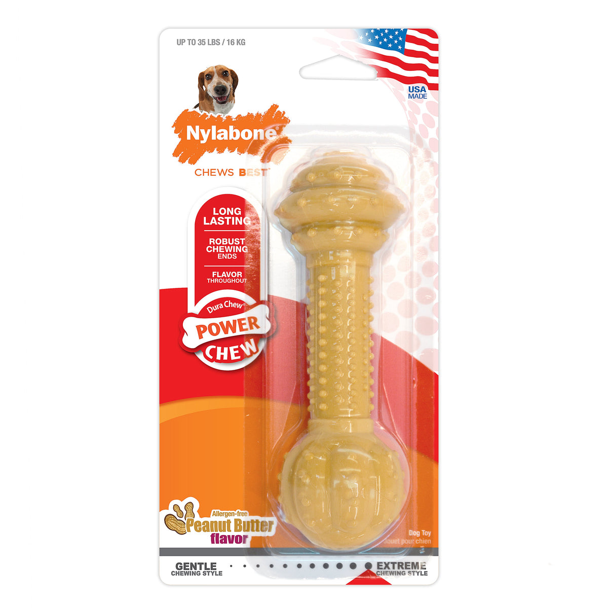 Nylabone Dura Chew Barbell Peanut Butter Flavor Medium