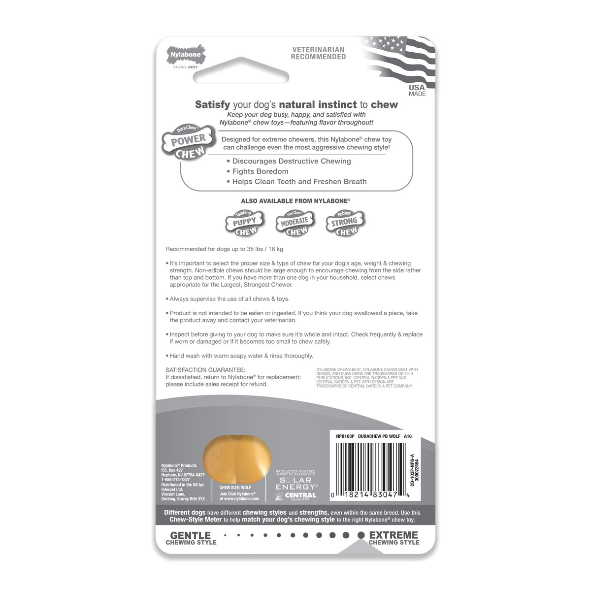 Nylabone Dura Chew Peanut Butter Wolf Blister Pack