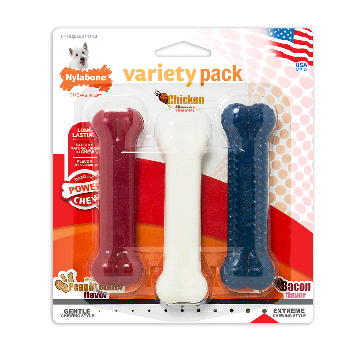 Nylabone DuraChew Triple Pack Red, White and Blue Variety Flavor Regular