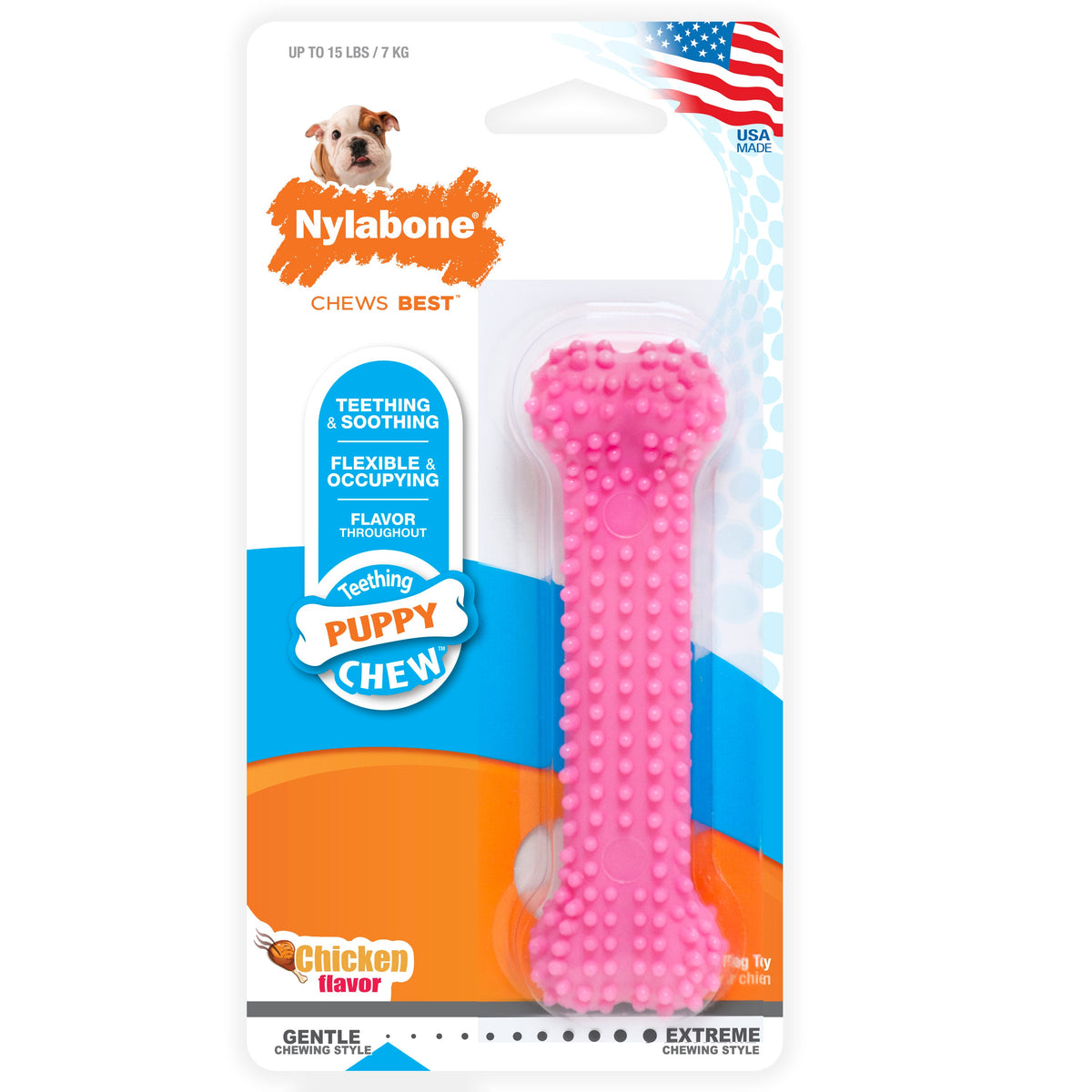 Nylabone Puppy Chew Teething Soft Bone Chicken Petite Pink