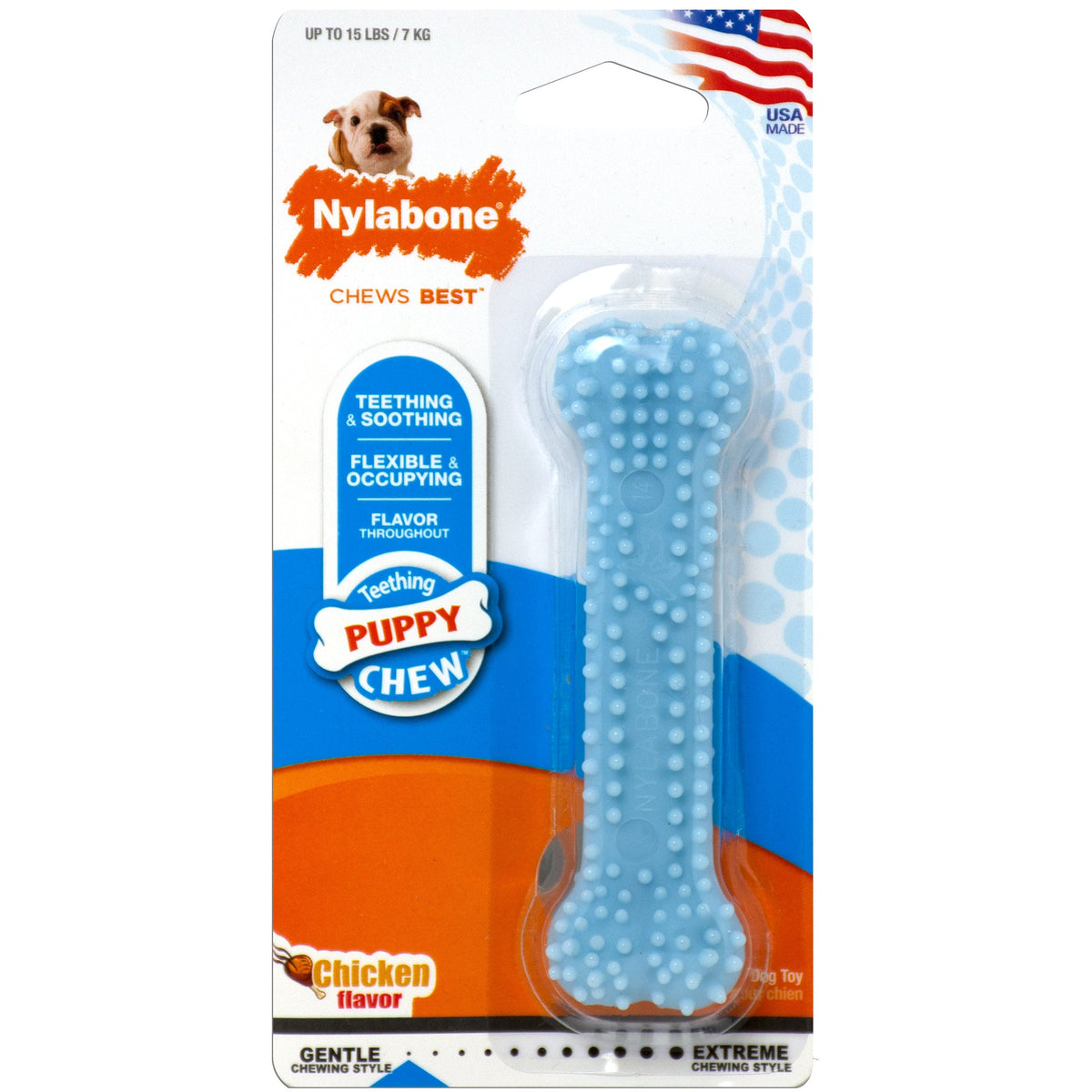 Nylabone Puppy Chew Teething Soft Bone Chicken Petite Blue