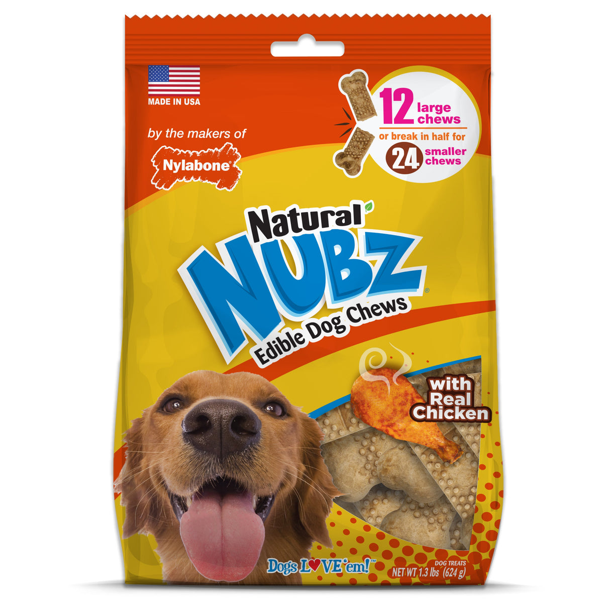 Nylabone Edibles Natural NUBZ Dog Chews Chicken Medium Pouch 12pk
