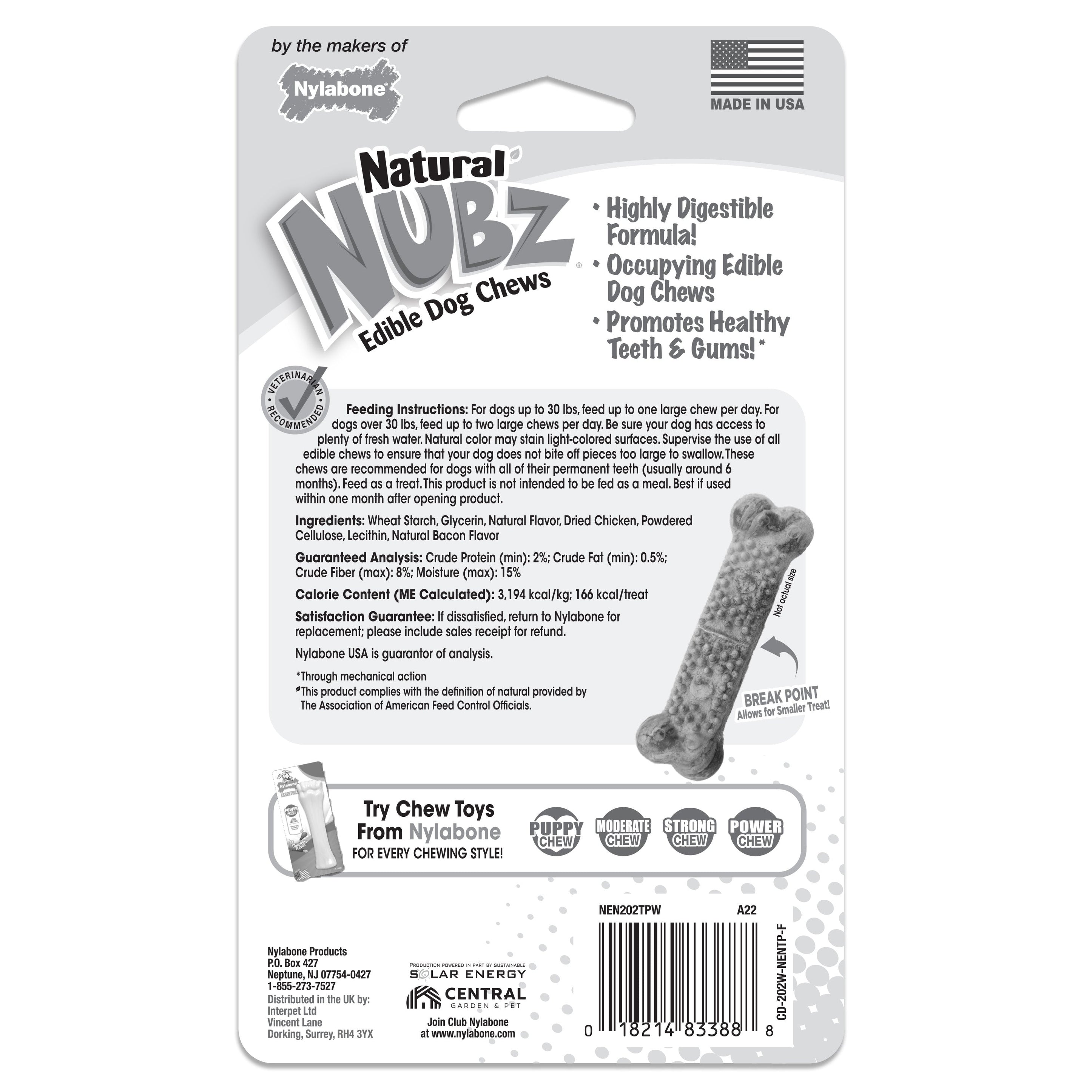 Nylabone Natural Nubz Chicken Dog Treats Chicken, 1ea/Large  30 Lbs. 2 ct