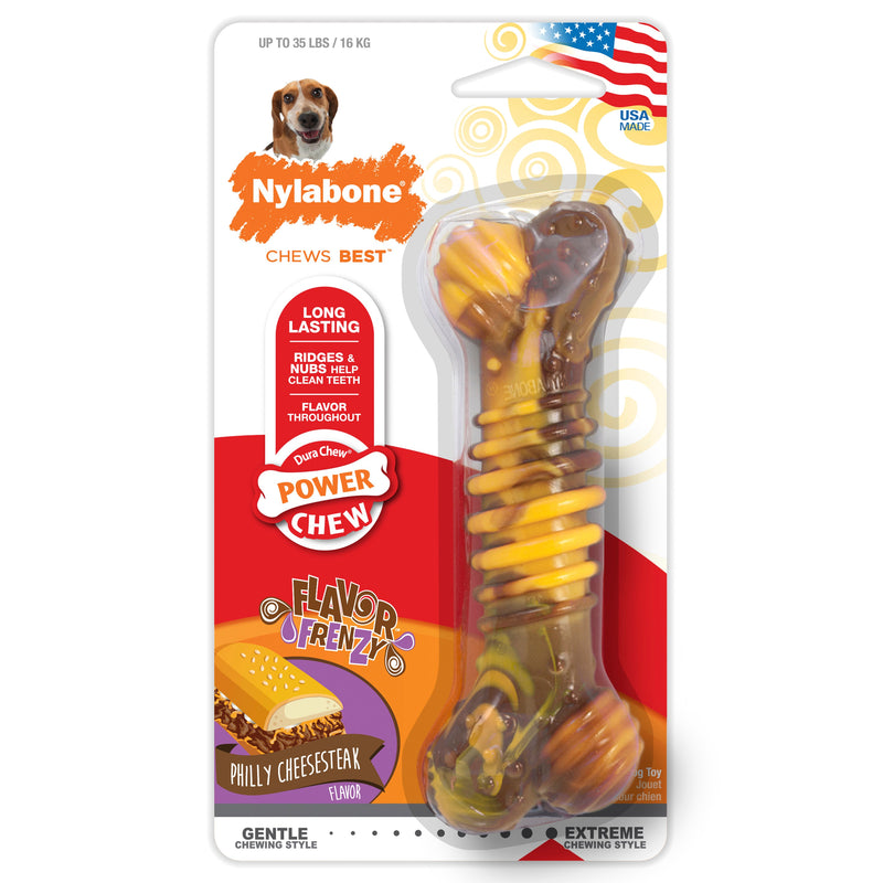 Nylabone Flavor Frenzy Power Chew Durable Dog Chew Toy Philly Cheesesteak, 1ea/Medium/Wolf  Up To 35 Lbs. 1 ct