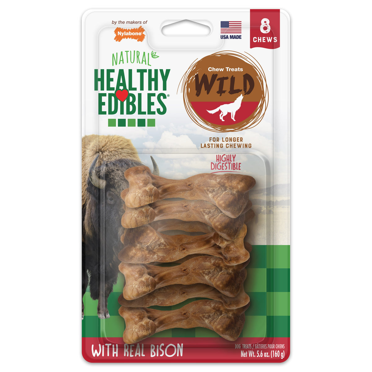 Nylabone Healthy Edibles Wild Bison Bone Small 8ct