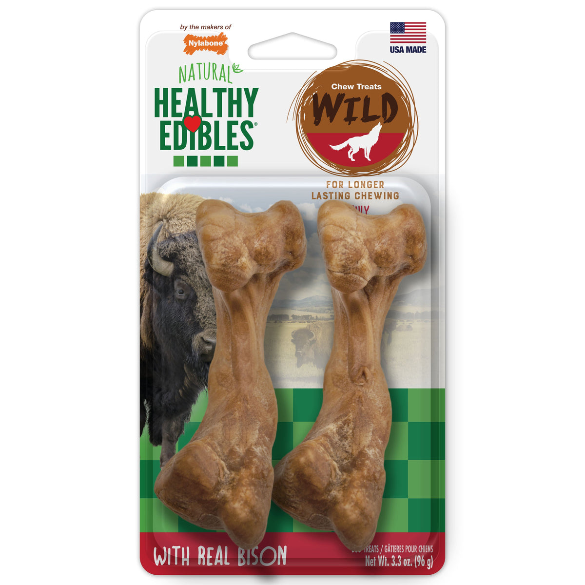 Nylabone Healthy Edibles Wild Bison Bone Medium 2ct
