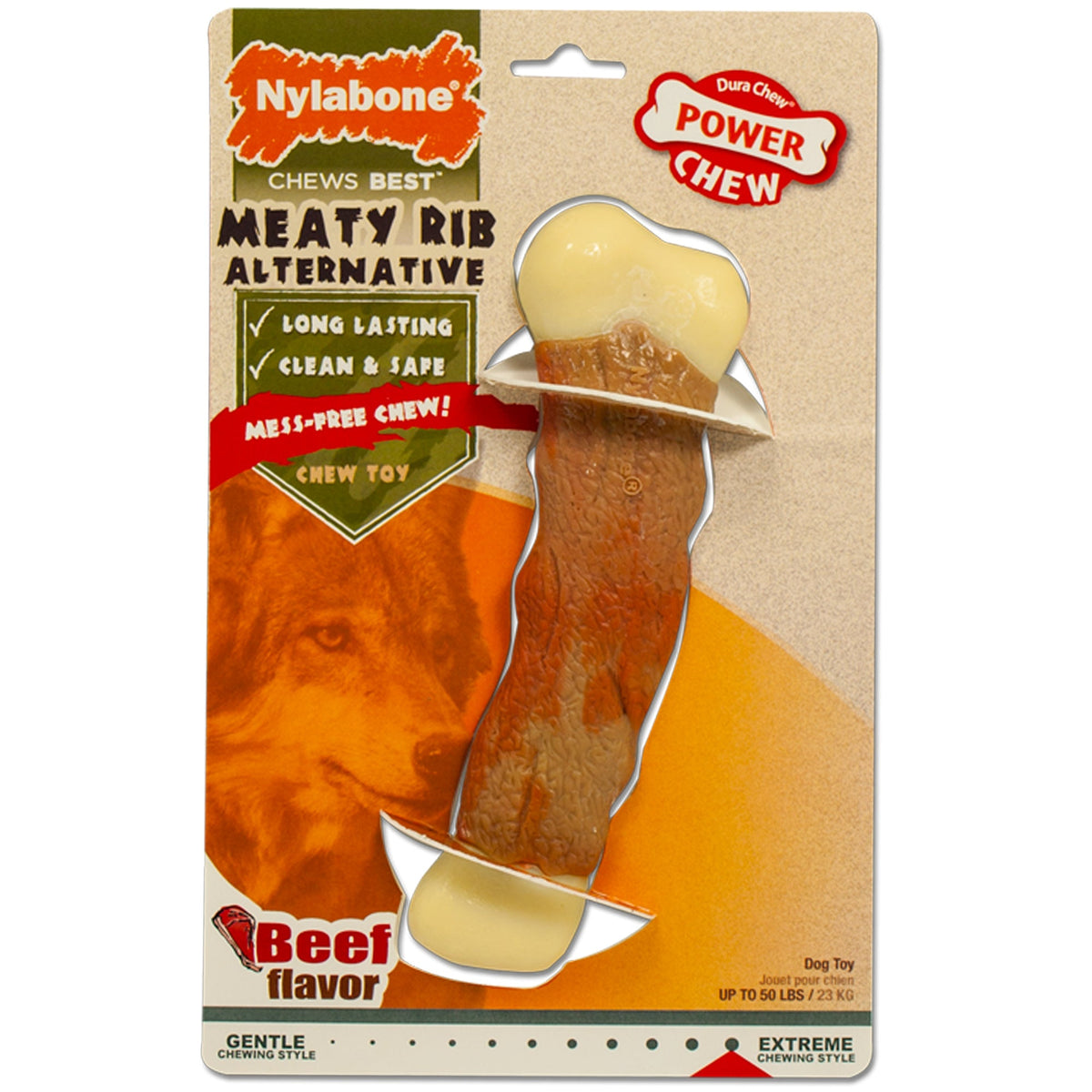 Nylabone Dura Chew Power Chew Meaty Rib Alternative Dog Chew Toy Beef