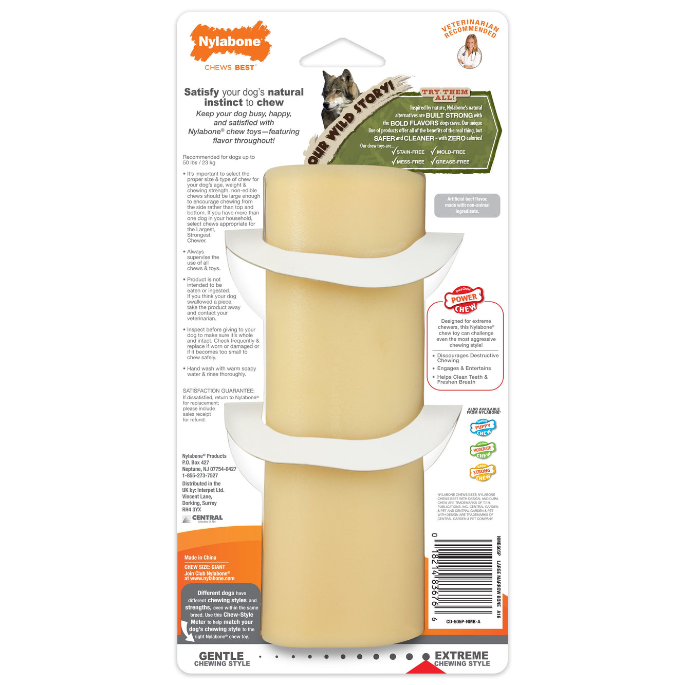 Nylabone Dura Chew Power Chew Marrow Bone Alternative Dog Chew Toy Beef Large