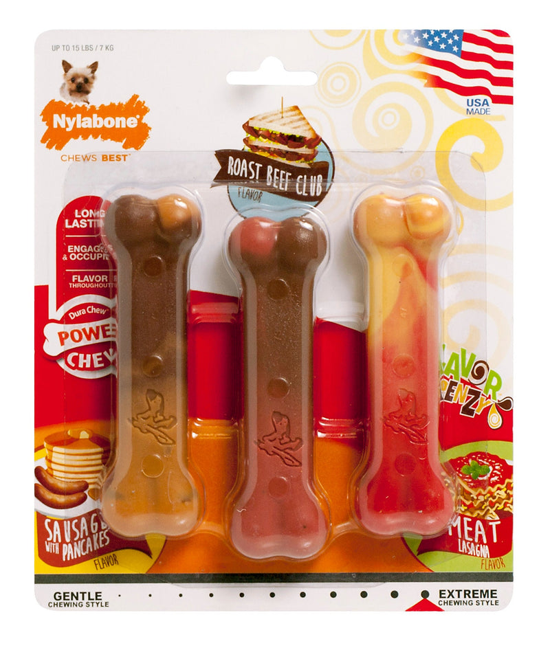 Nylabone Flavor Frenzy Pancakes & Sausage, Roast Beef Club & Lasagna Petite 3pk