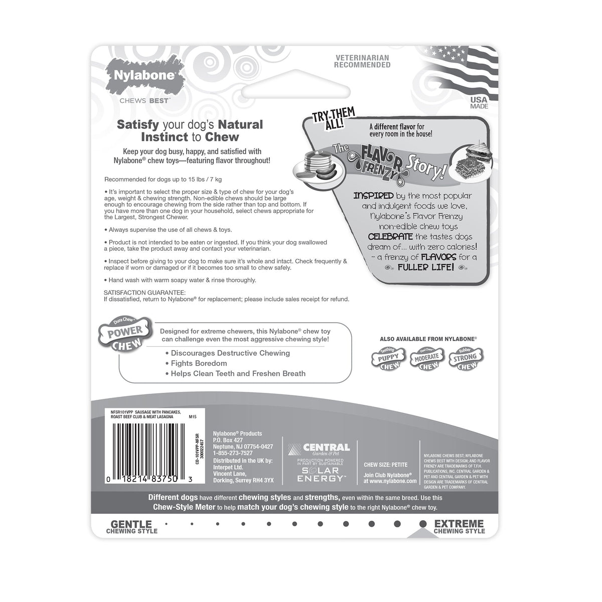 Nylabone Flavor Frenzy Pancakes & Sausage, Roast Beef Club & Lasagna Petite 3pk