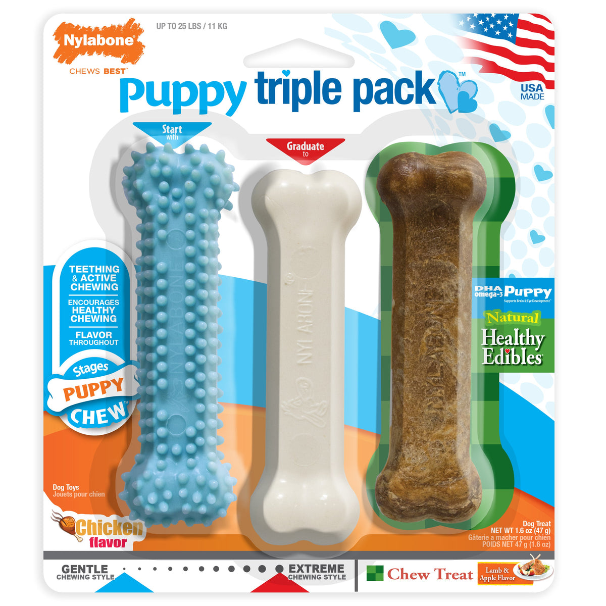 Nylabone Puppy Starter Kit Regular Blue 3pk