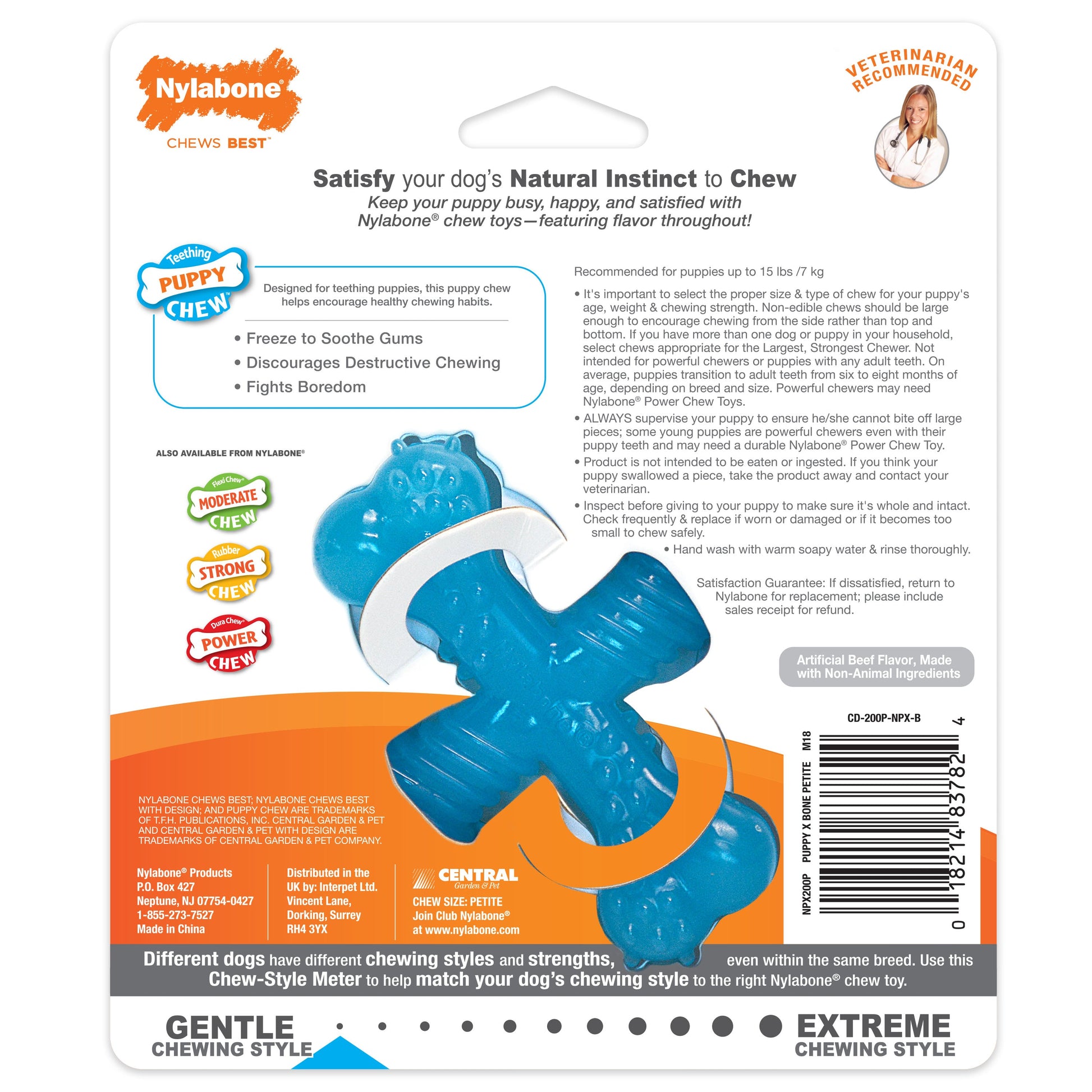 Nylabone Puppy Chew Comfort Hold X Bone Dog Toy Beef, 1ea/XS/Petite  Up To 15 Lbs. 1 ct